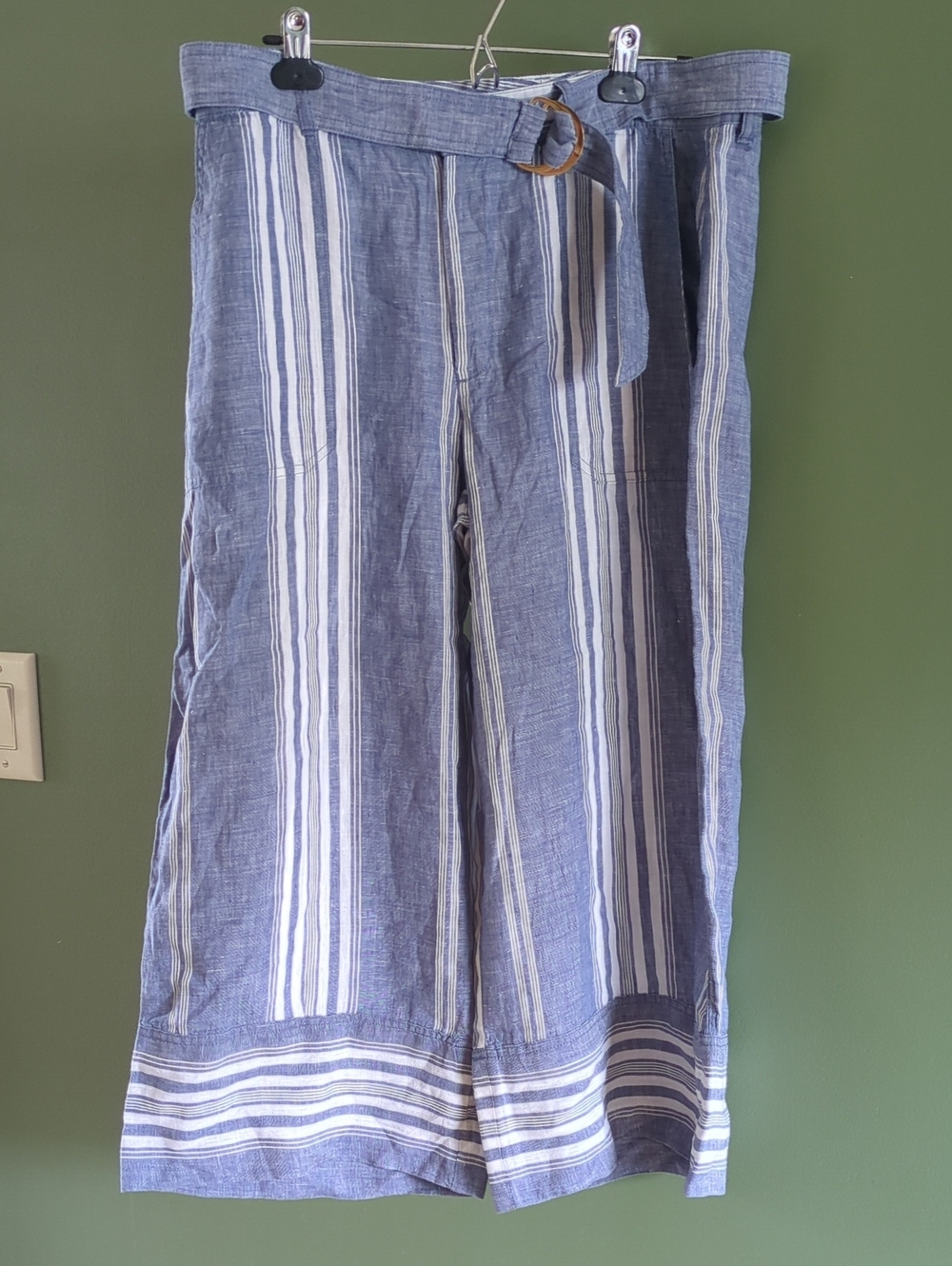 Lauren Ralph Lauren 100% Linen Wide Leg Belted Crop Pants W Pockets Sz 12